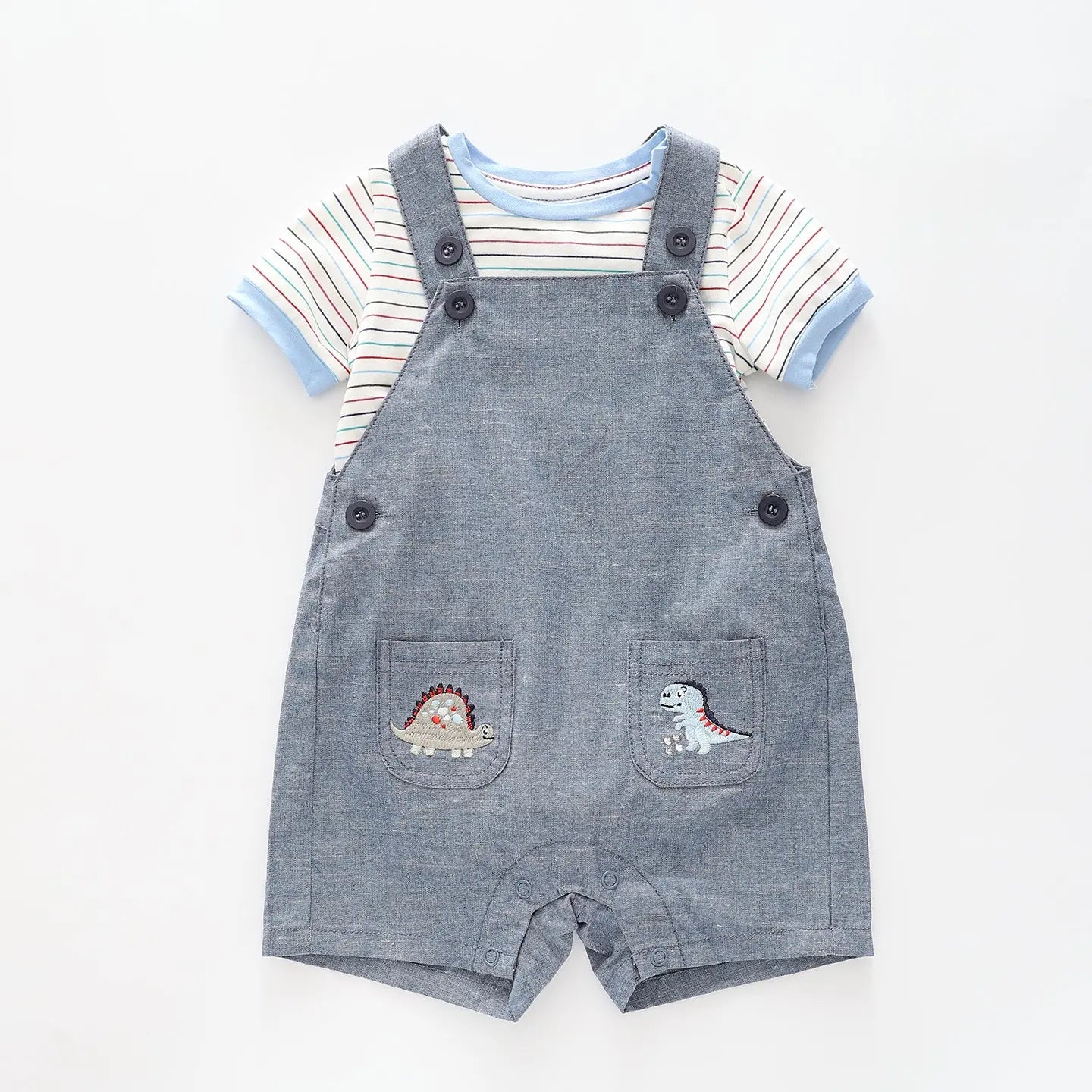 Baby Boys Denim Dino Overalls 2 Piece Set Ollies Place