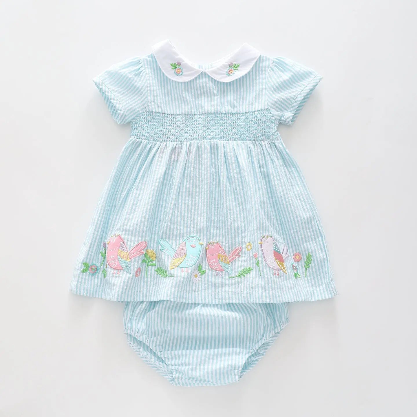 Baby Girls Spring Bird Dress and Bloomer Set Ollies Place