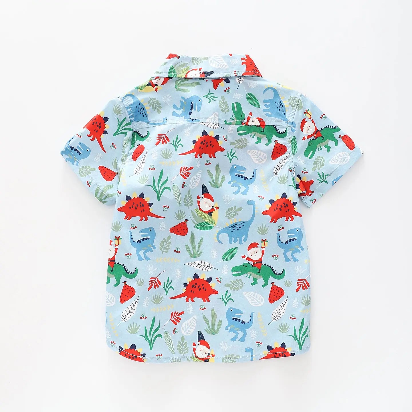 Boy's Blue Shirt With Christmas Dinosaur Print Ollies Place