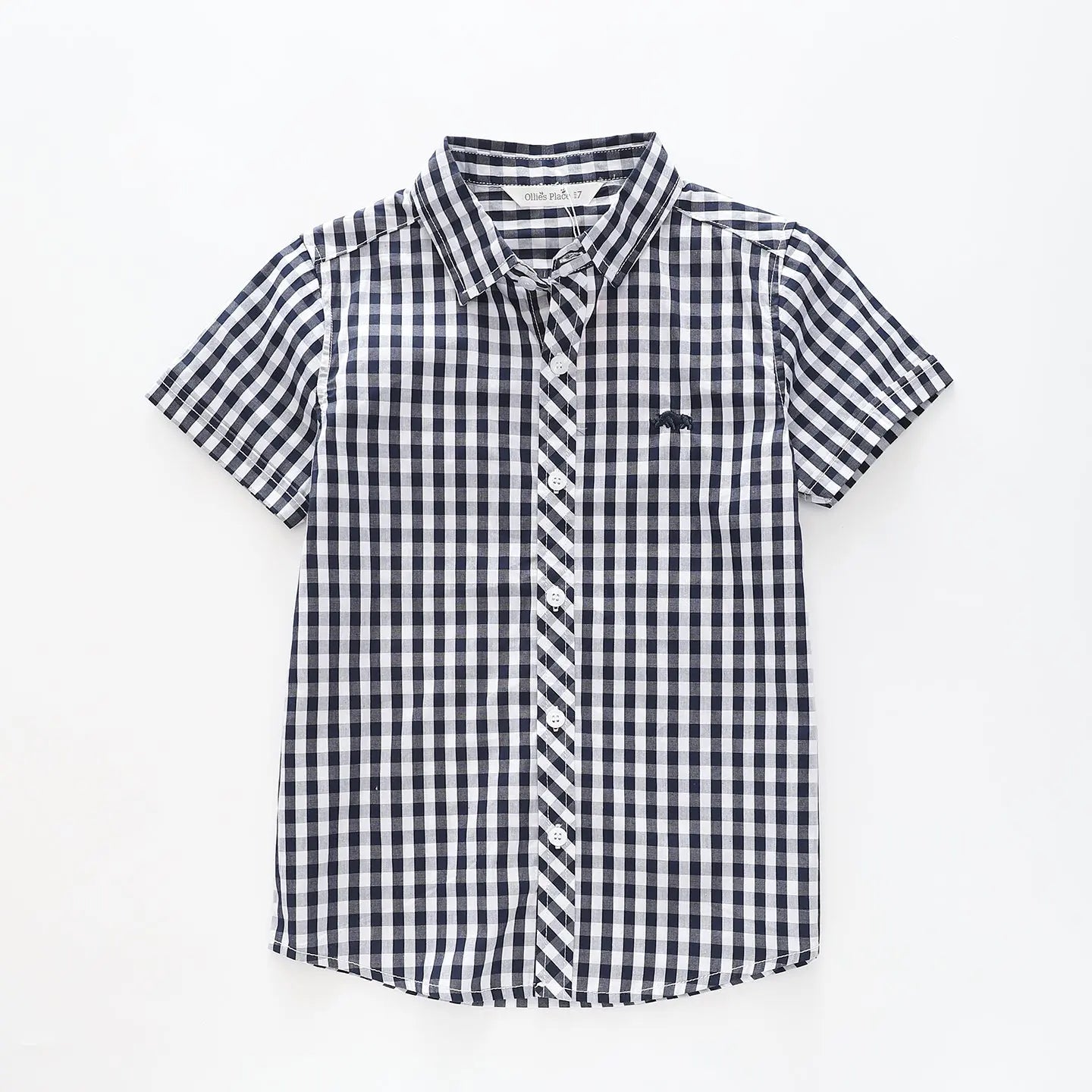 Boy's Blue and White Gingham Button-down Shirt Ollies Place