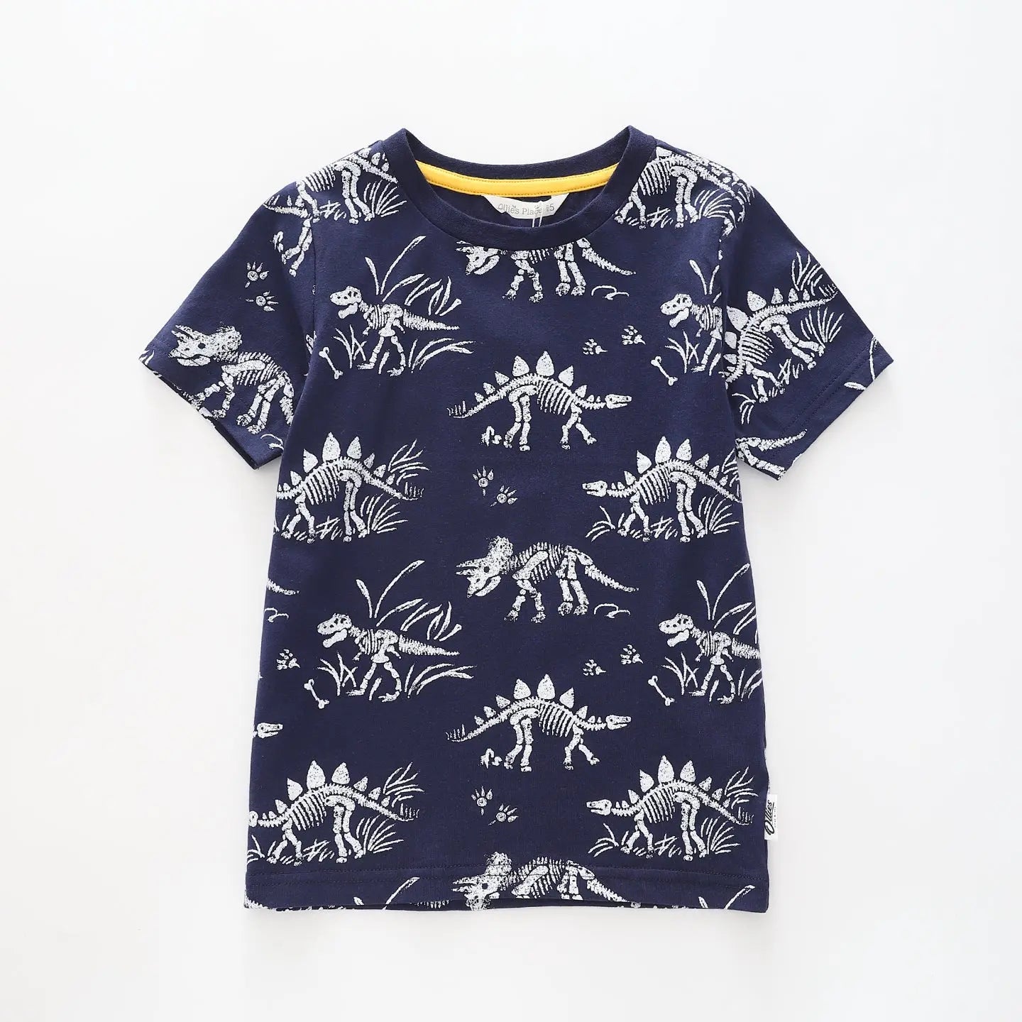 Boy's Navy Blue T-shirt With Dinosaur Skeleton Print Ollies Place
