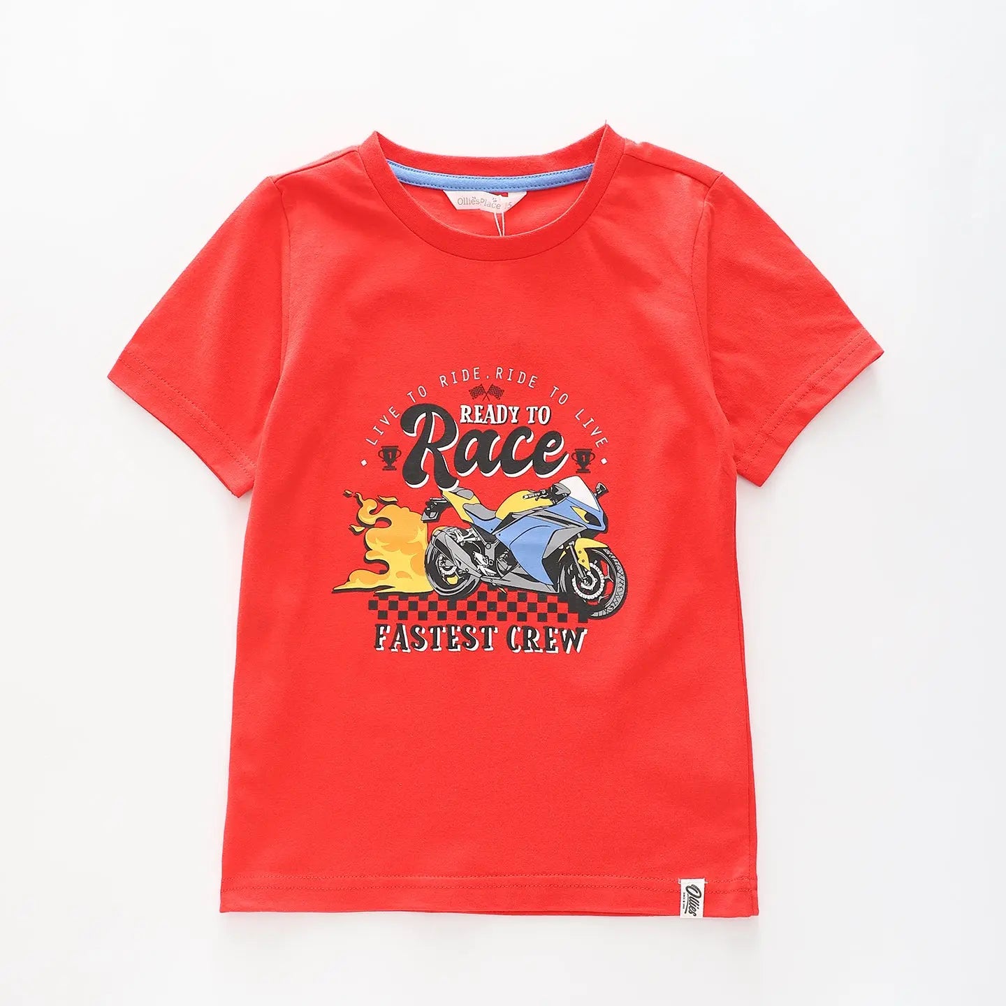 Boy's Red T-shirt With Ready To Race Print Ollies Place