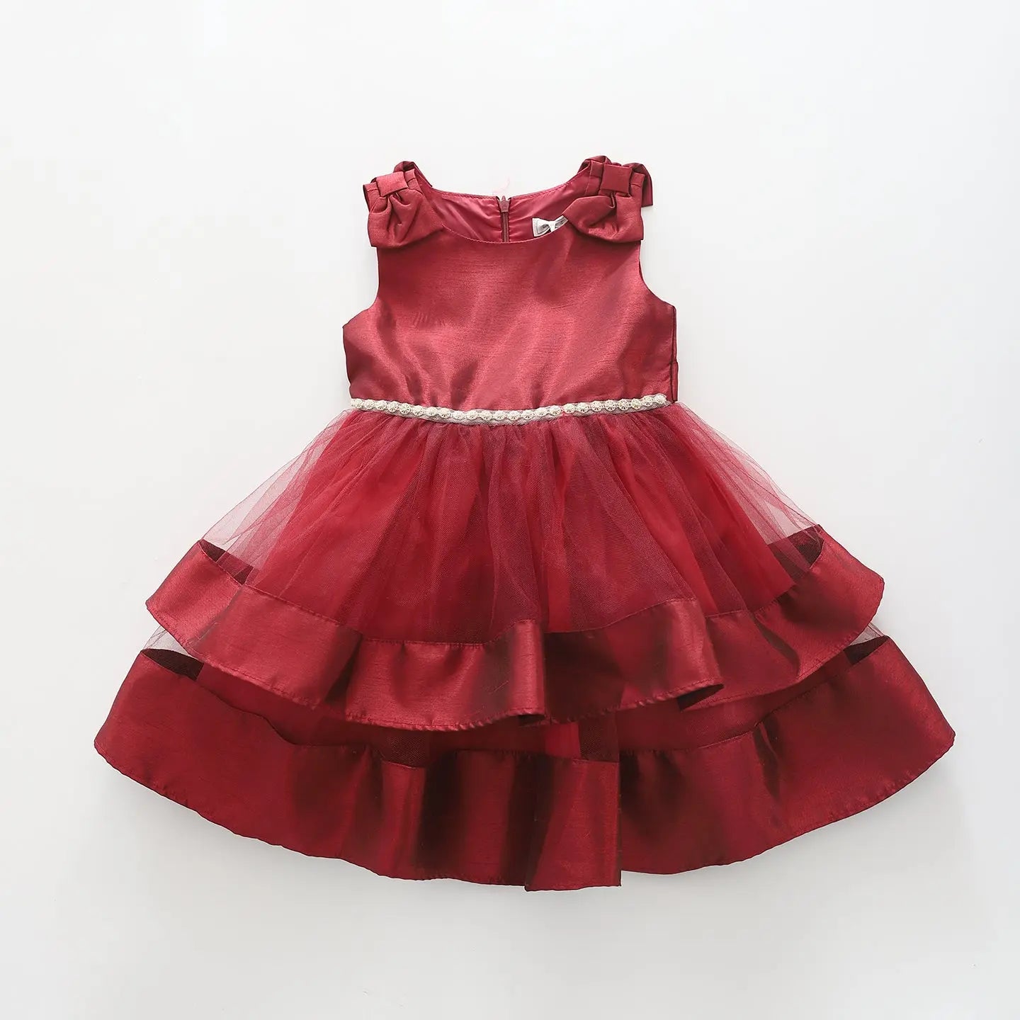 Burgundy Tulle Girls Formal Dress