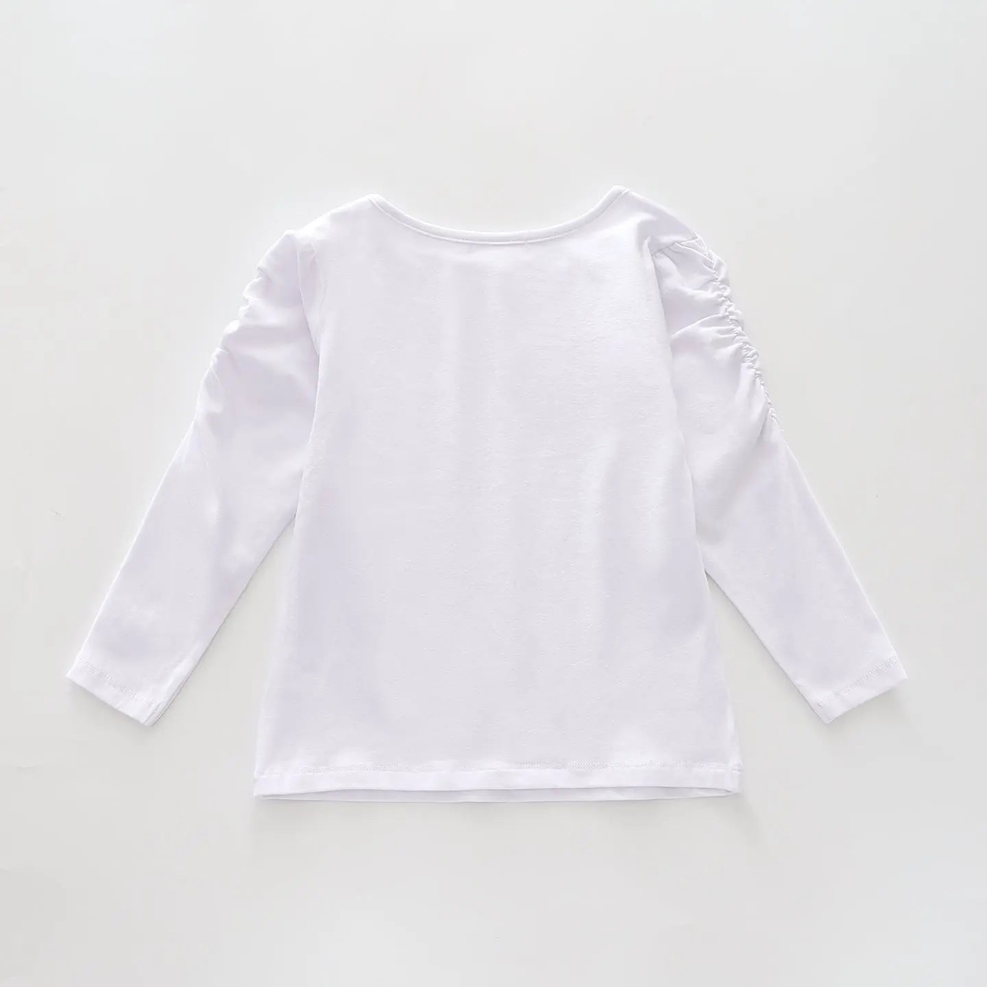 Classic Long Sleeve White Tee With Scoop Neck And Ruching Sleeve Details Ollies Place