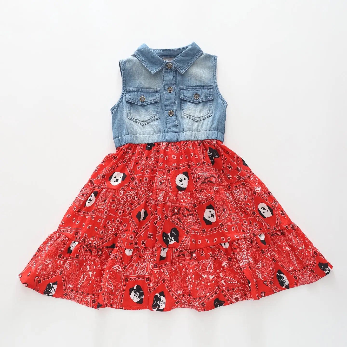 Denim and Red Puppy Print Dress Ollies Place