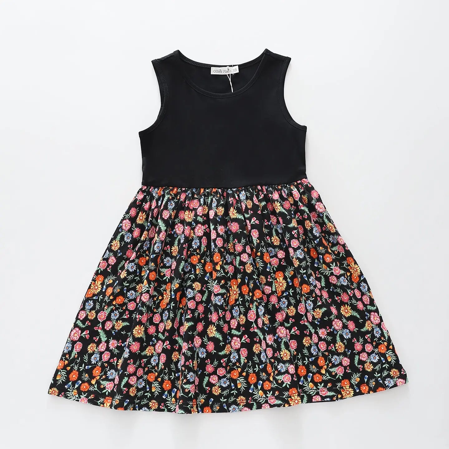 Folk Floral Print Black Dress Ollies Place