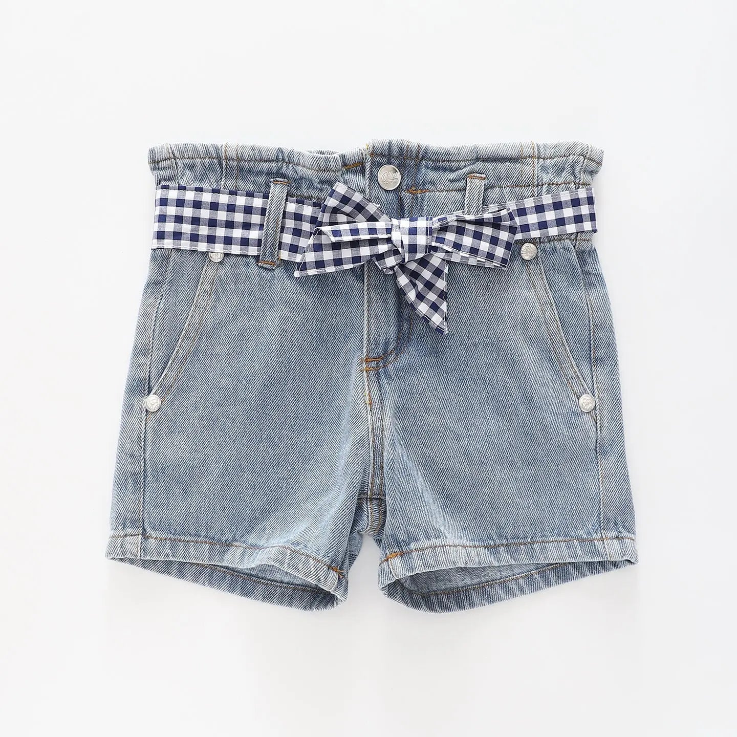 Girl's Blue Denim Gingham Tie Shorts Ollies Place