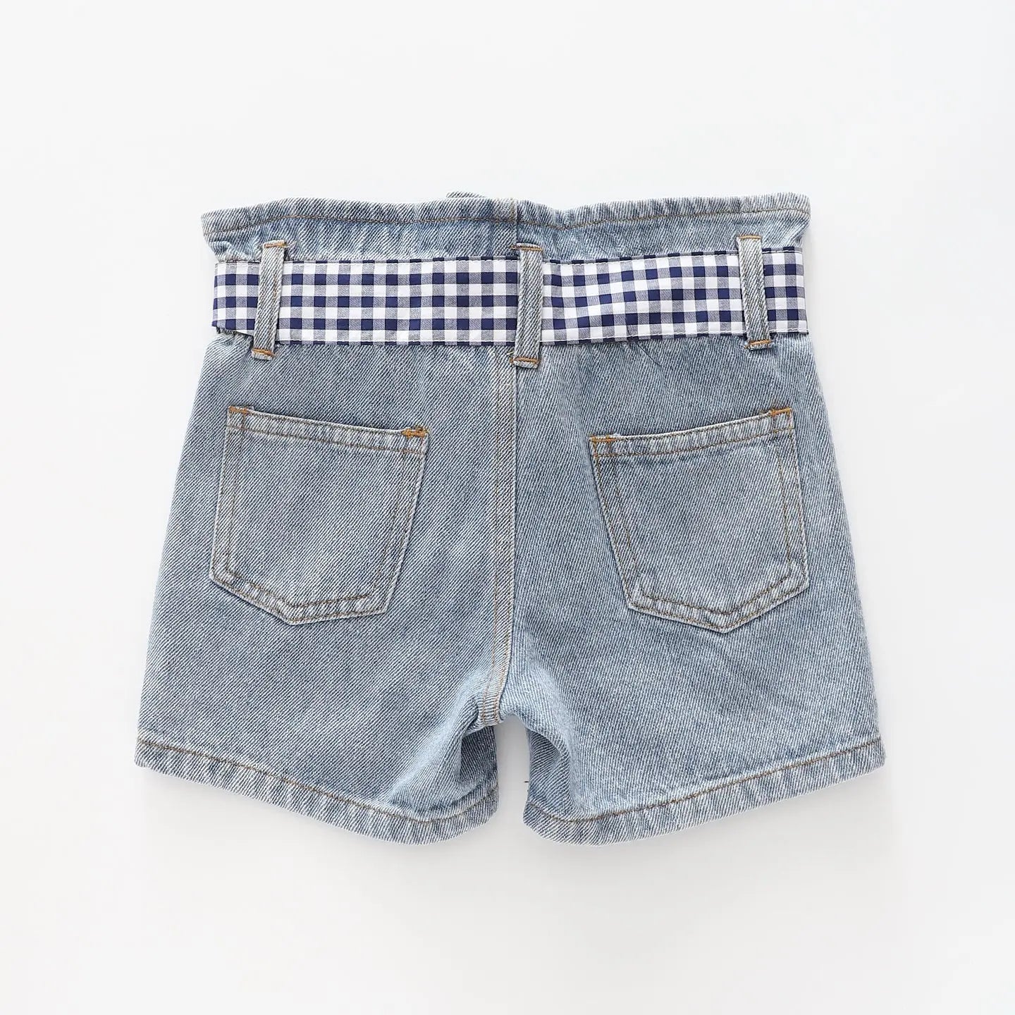 Girl's Blue Denim Gingham Tie Shorts Ollies Place