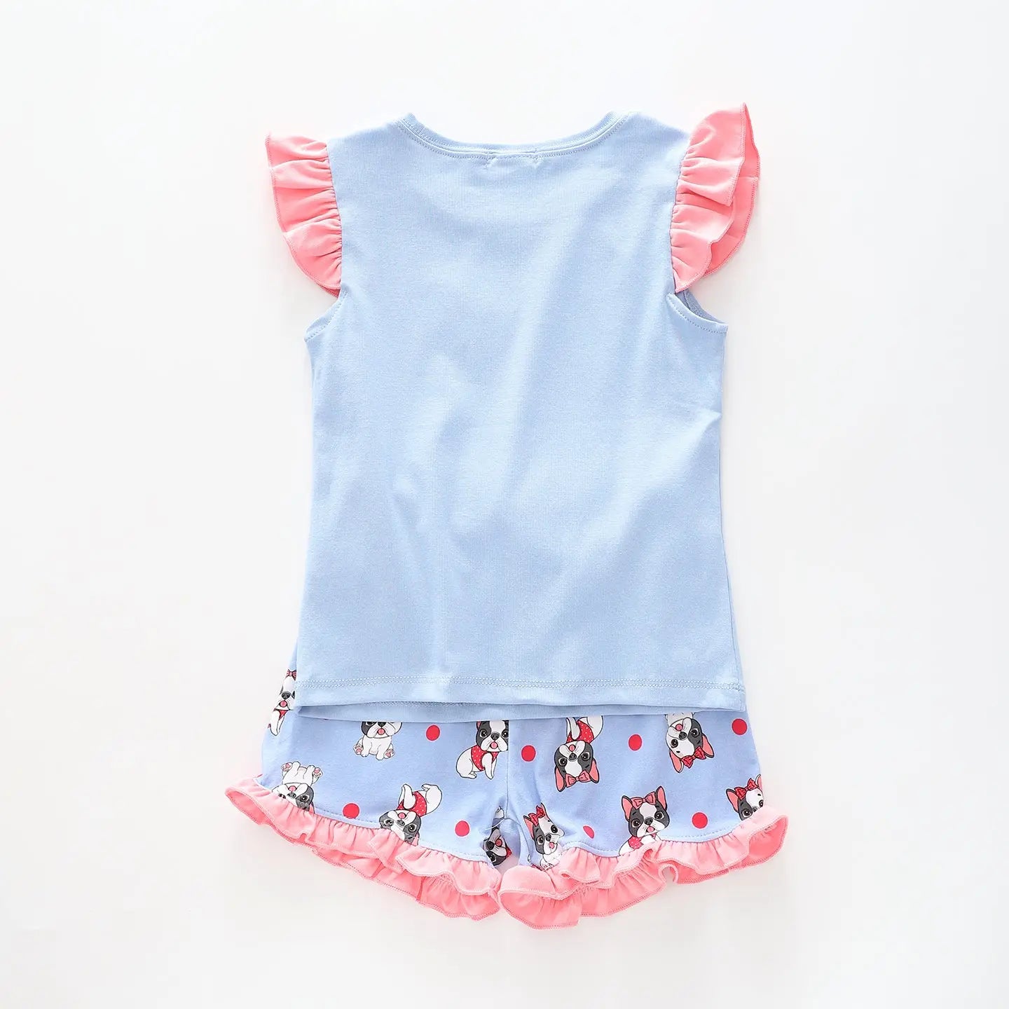Girl's Blue and Pink Sleep Set With French Bulldog Print Ollies Place