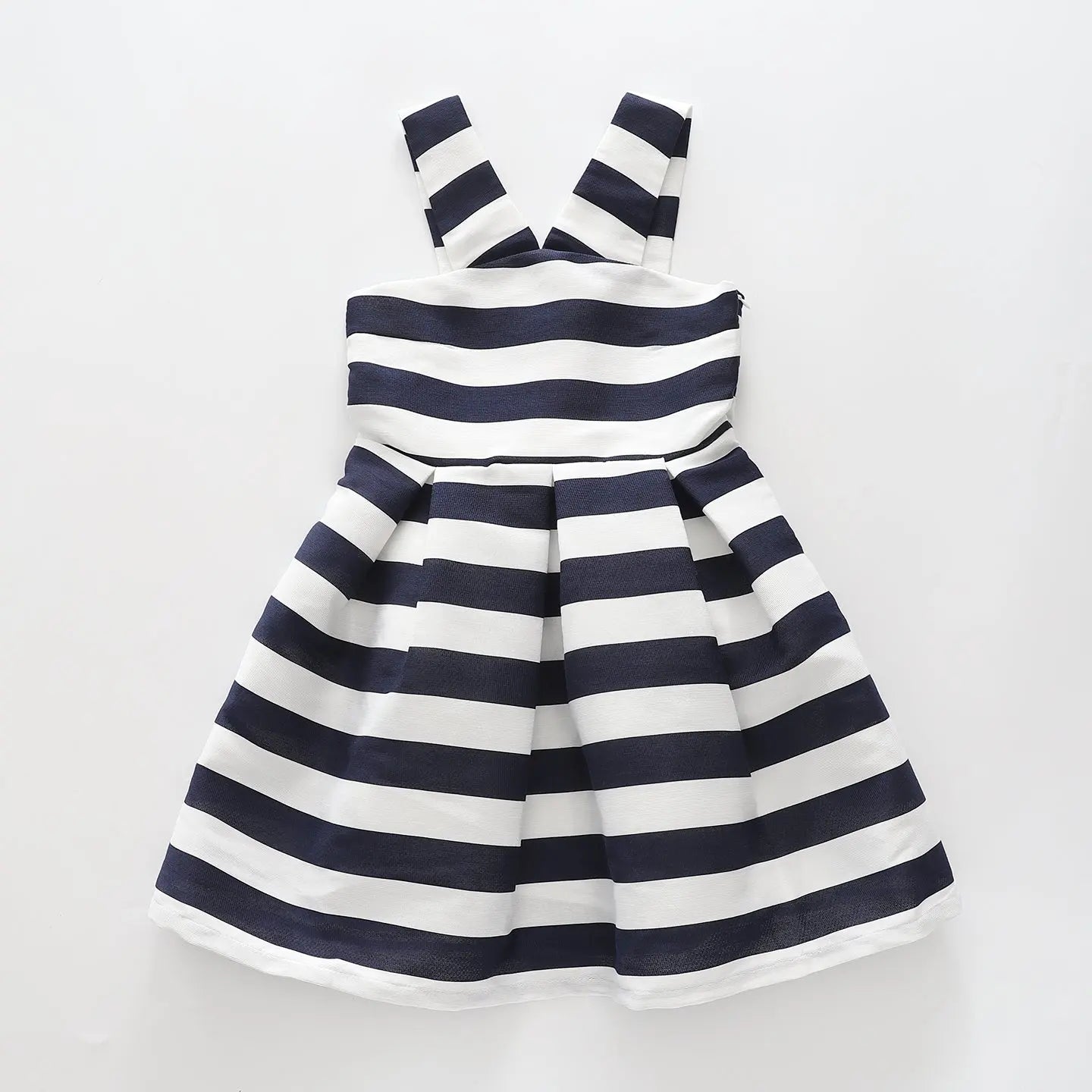 Girl's Blue and White Striped Peacoat Pleated Party Dress Ollies Place