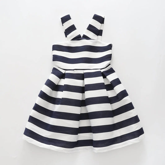 Girl's Blue and White Striped Peacoat Pleated Party Dress Ollies Place