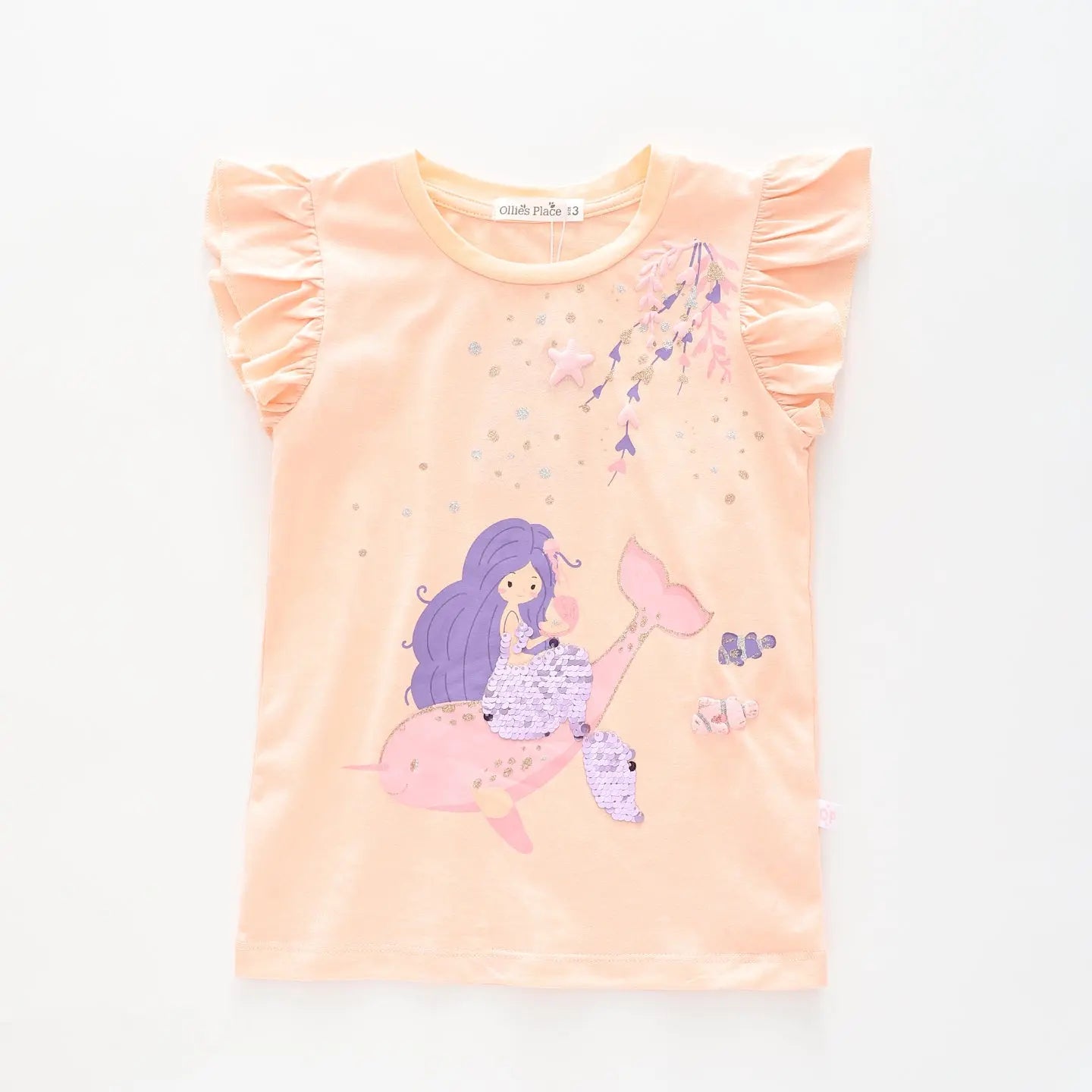 Girl's Sequined Peach Mermaid Sequin T-Shirt Ollies Place