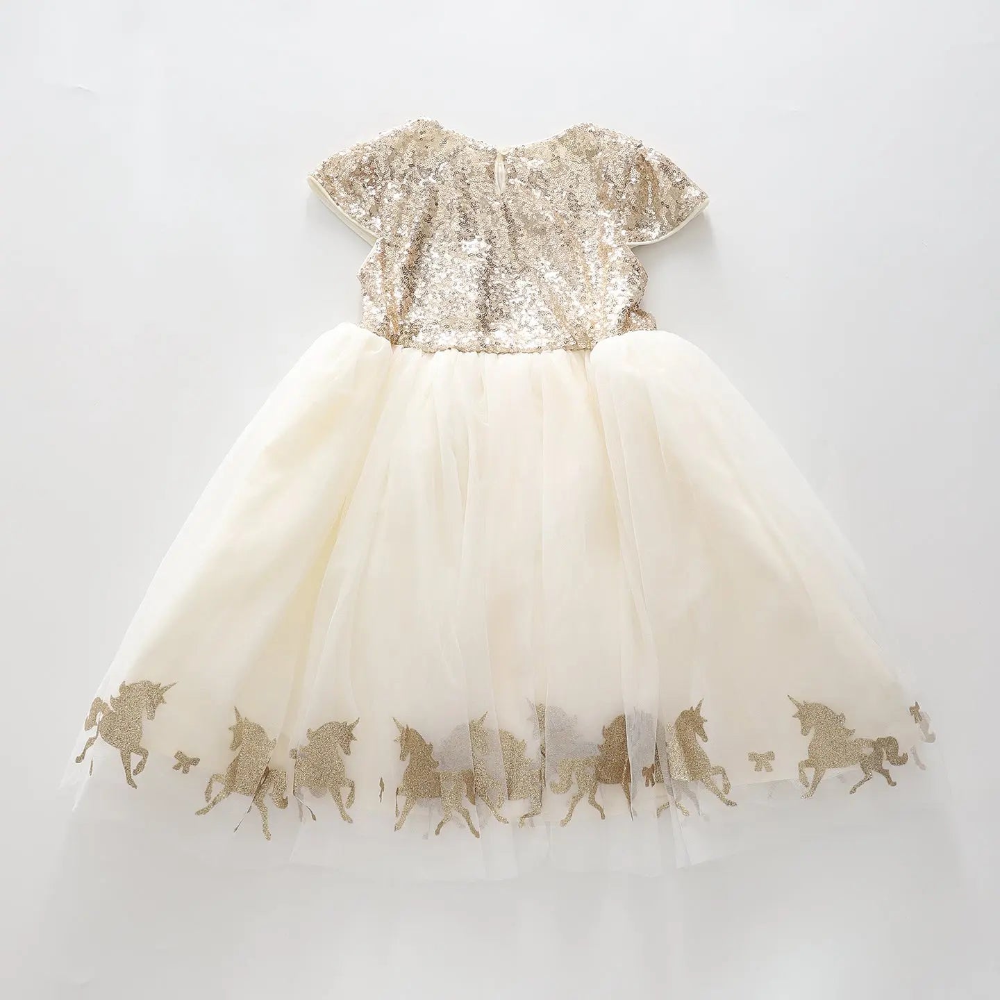 Girl's White And Gold Tulle Sequined Unicorn Party Dress Ollies Place