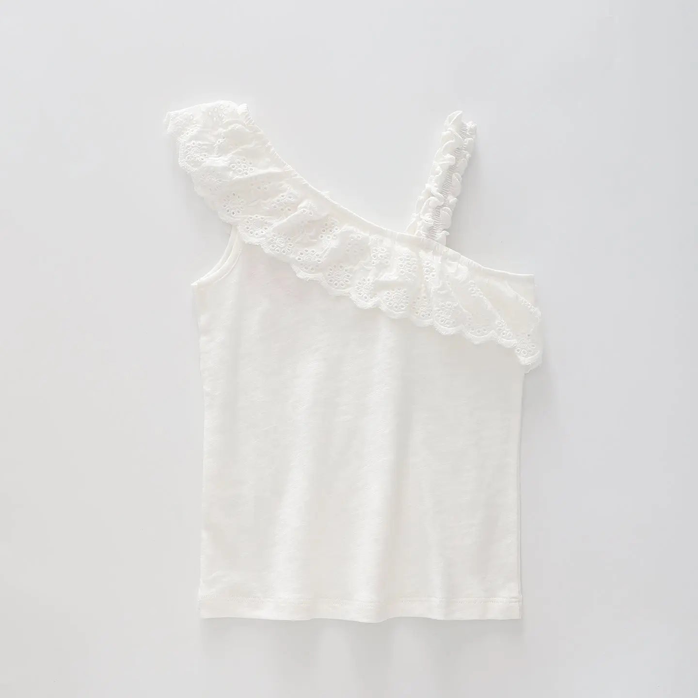 Girl's White Broiderie Anglais Asymmetrical Top Ollies Place