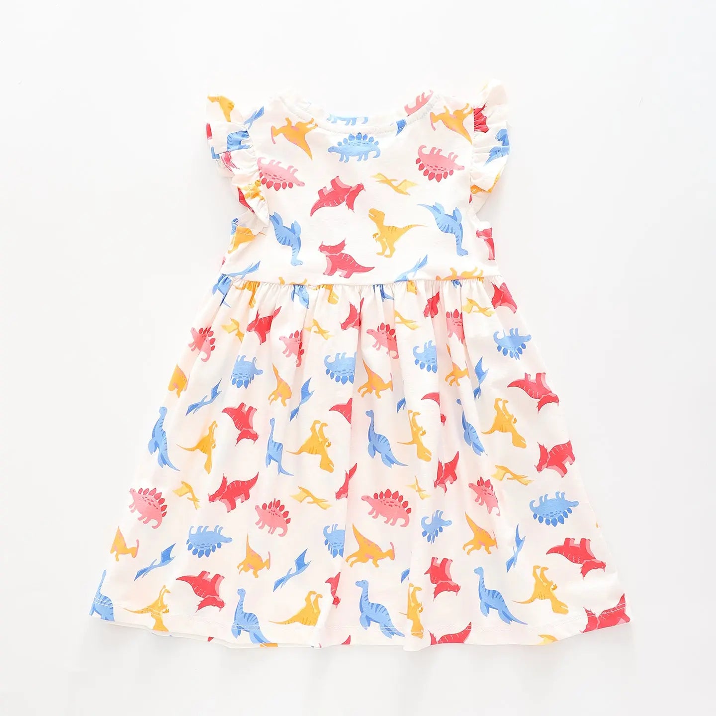 Girl's White Multicolour Dinosaur Dress Ollies Place
