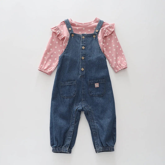 Girls Denim Overalls and Top Set Ollies Place