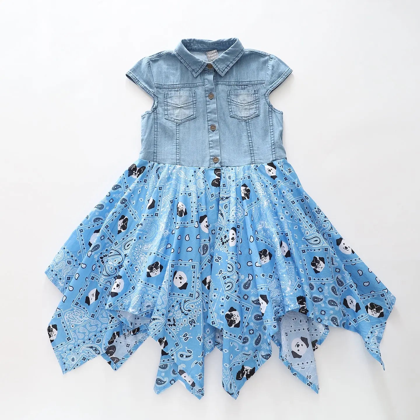 Girls Denim and Puppy Print Dress Ollies Place
