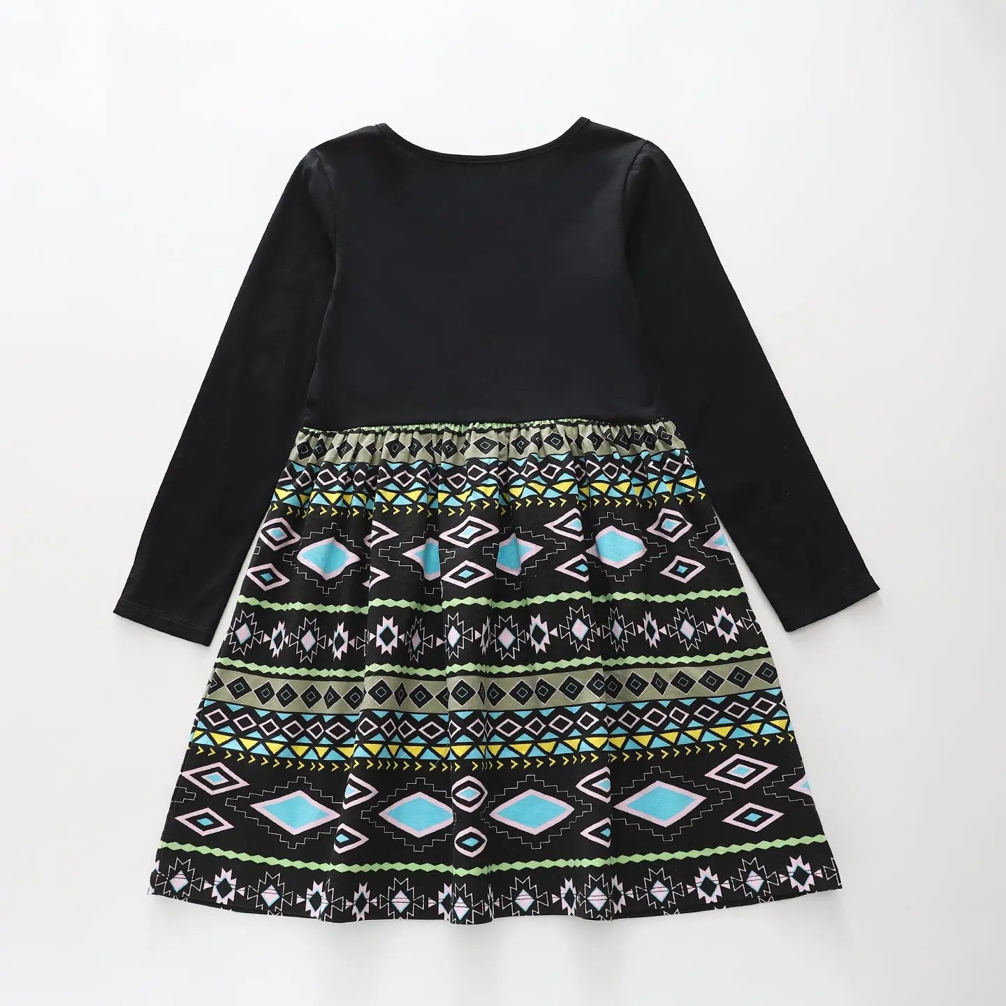 Girls Geometric Print LS Dress Ollies Place