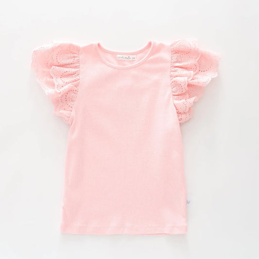 Girls Pink Broderie Top Ollies Place