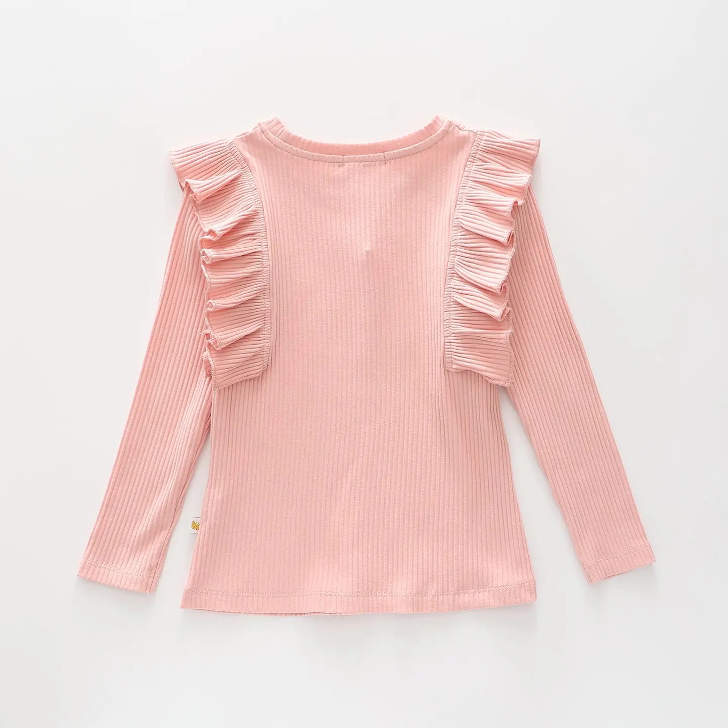 Girls Pink Ribbed Ruffle LS Top Ollies Place