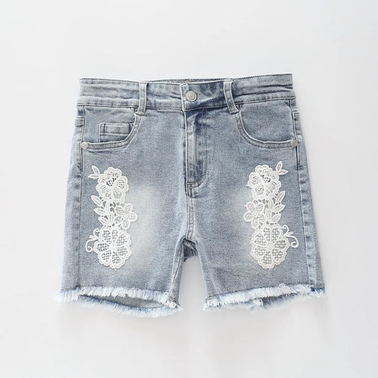 Lace Detail Denim Shorts Ollies Place