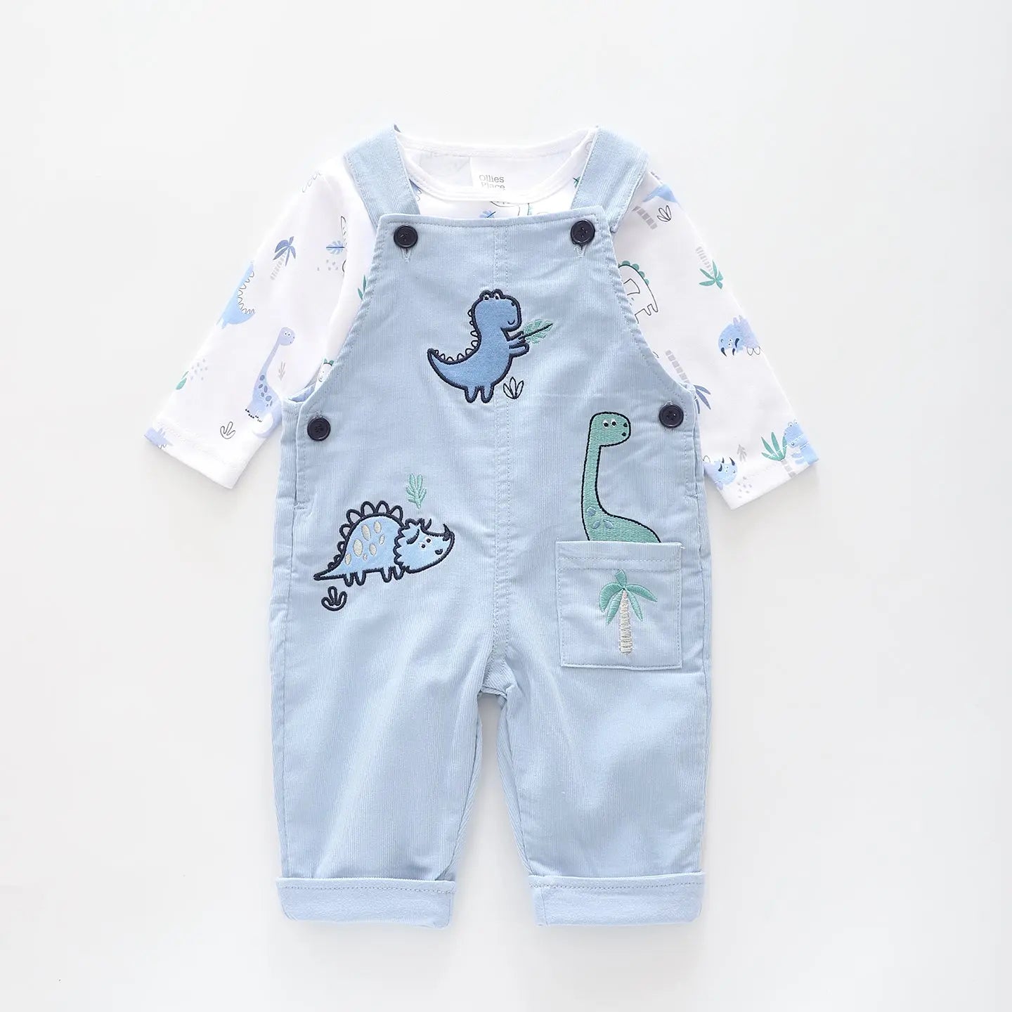 Little Blue Dino, Baby Boys Overalls Set Ollies Place