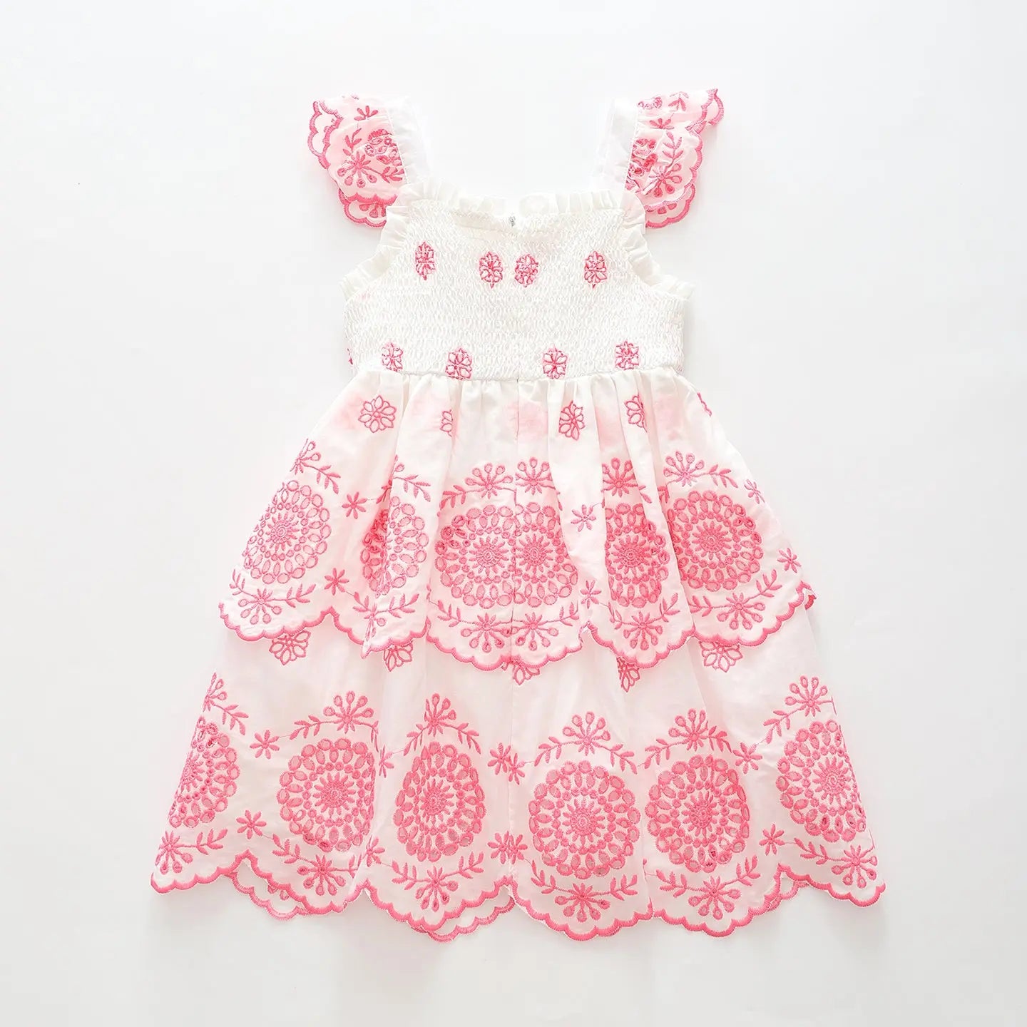 Pink & White Broderie Anglaise Cotton Dress Ollies Place