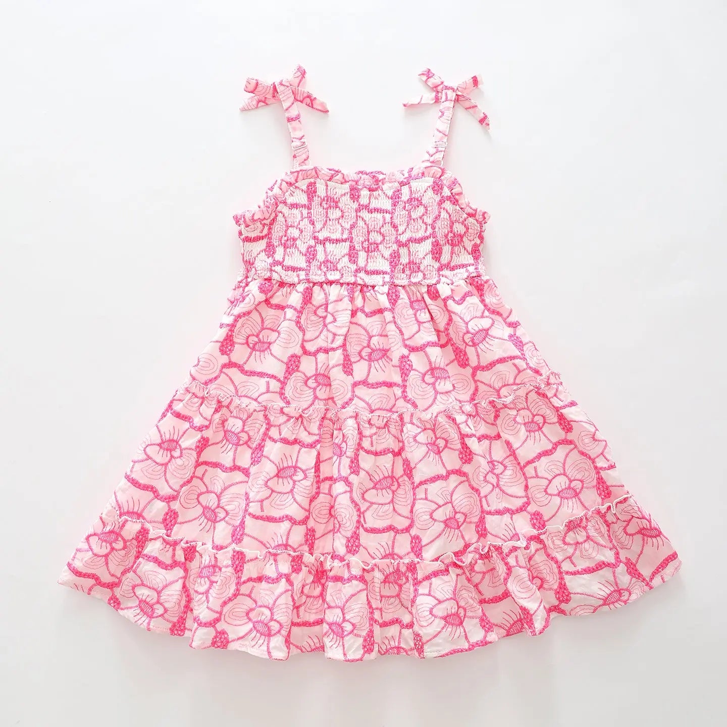 Pink & White Embroidered Sun Dress Ollies Place