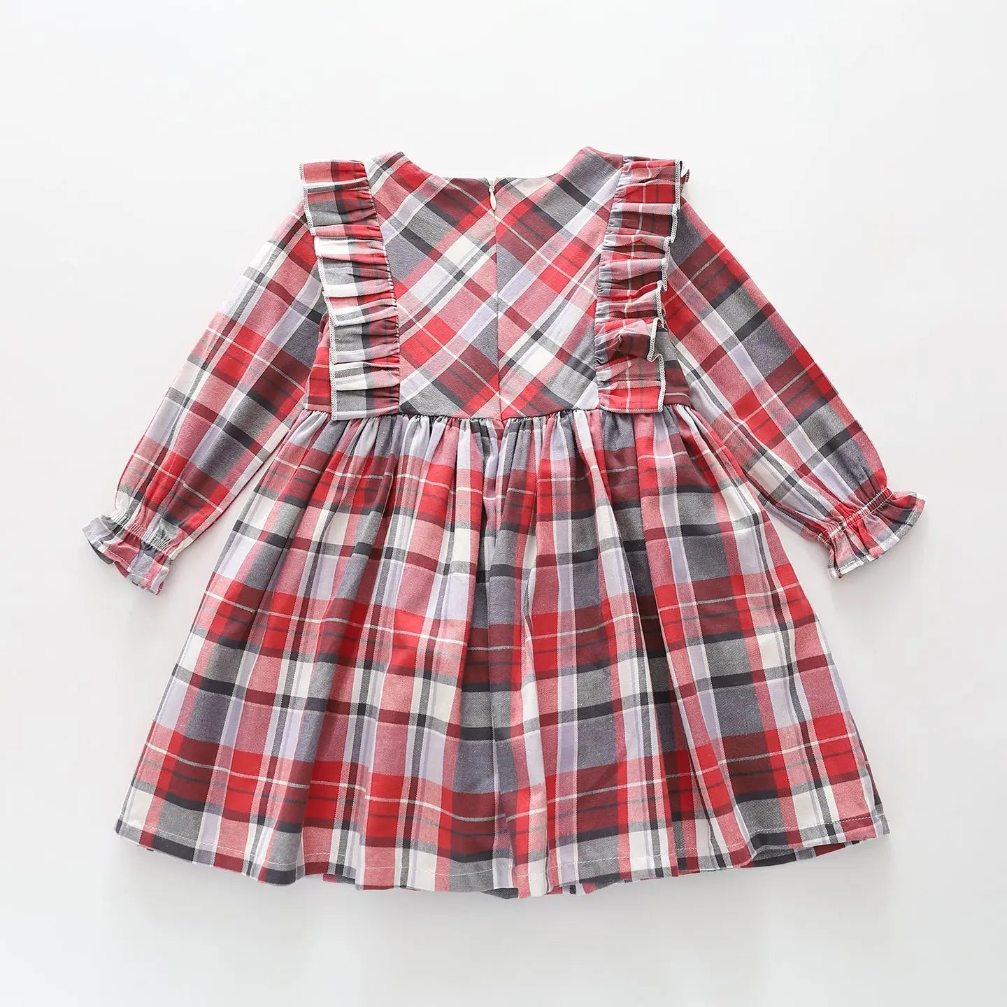 Ruffle Check LS Dress Ollies Place