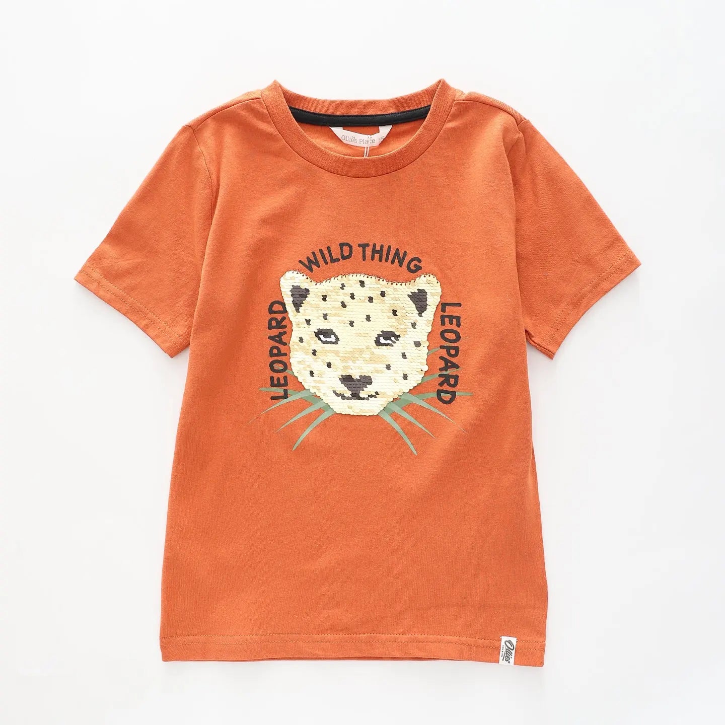 Unisex Orange T-shirt With Sequined Leopard Print Ollies Place