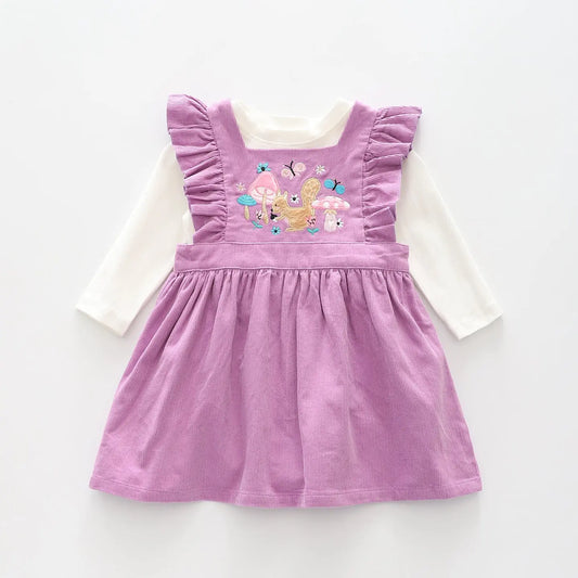 Woodland Miss Lilac Cord Pinafore Dress Set - Toddler Girl Ollies Place