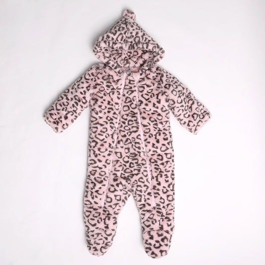 Pink Leopard Faux Fur Padded Suit