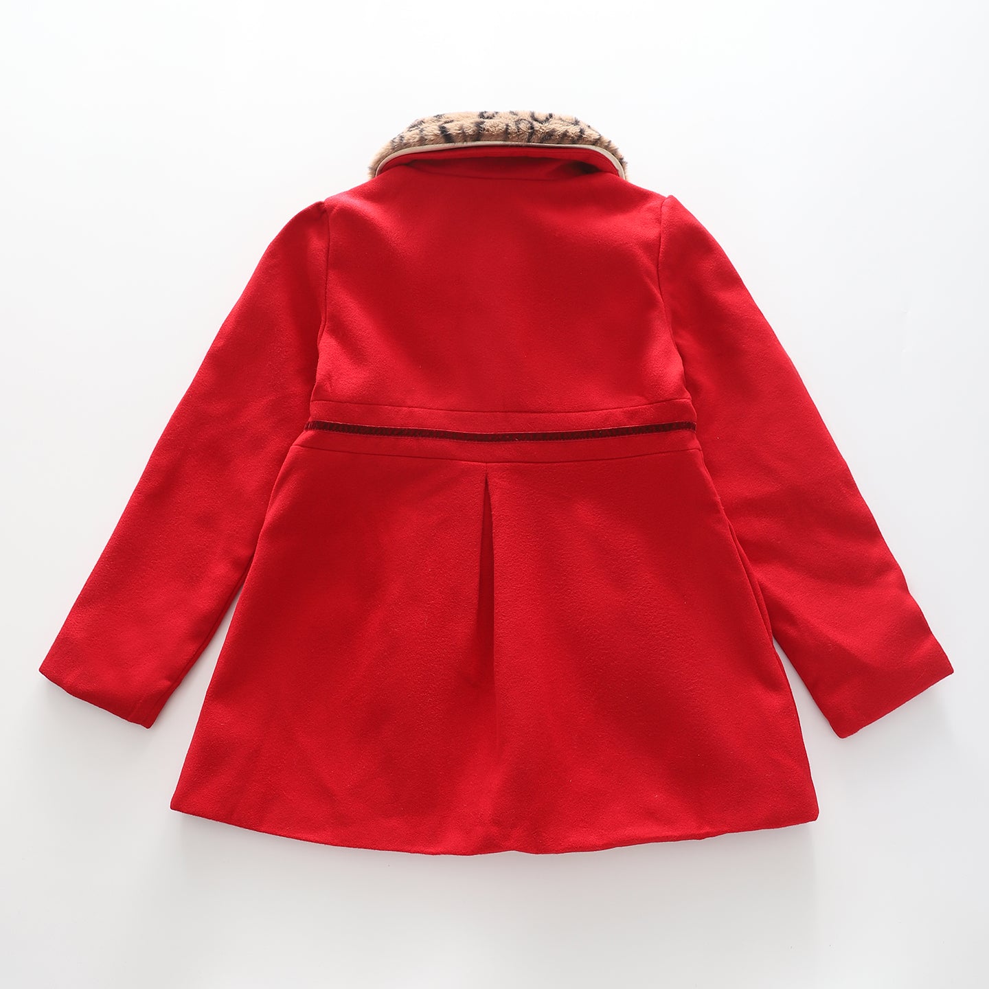 Older Girls' Red Winter Coat with Detachable Faux Fur Collar