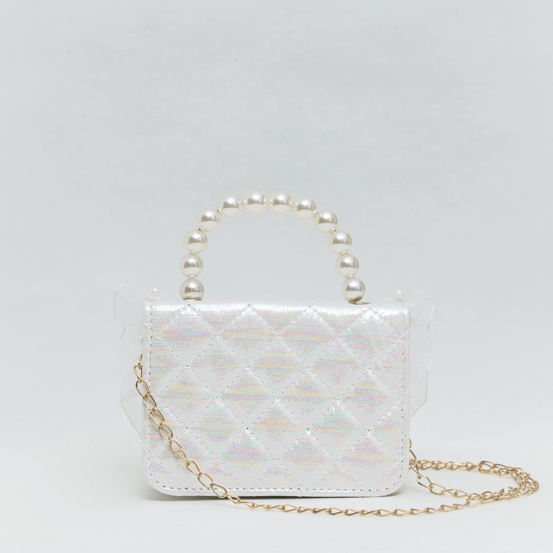 Mini White Faux Pearl Quilted Handbag