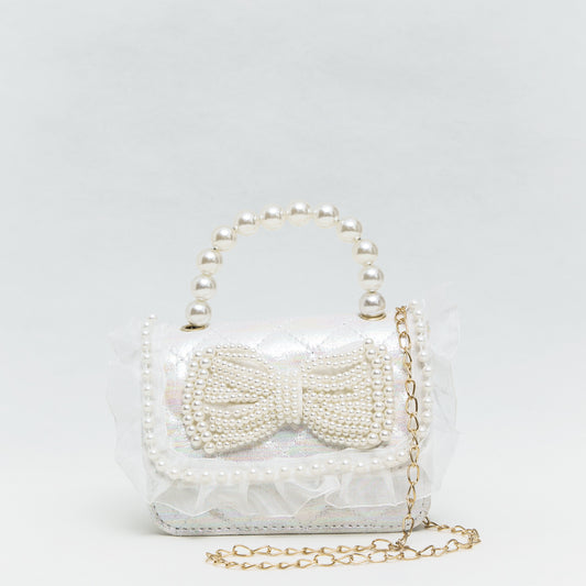 Mini White Faux Pearl Quilted Handbag