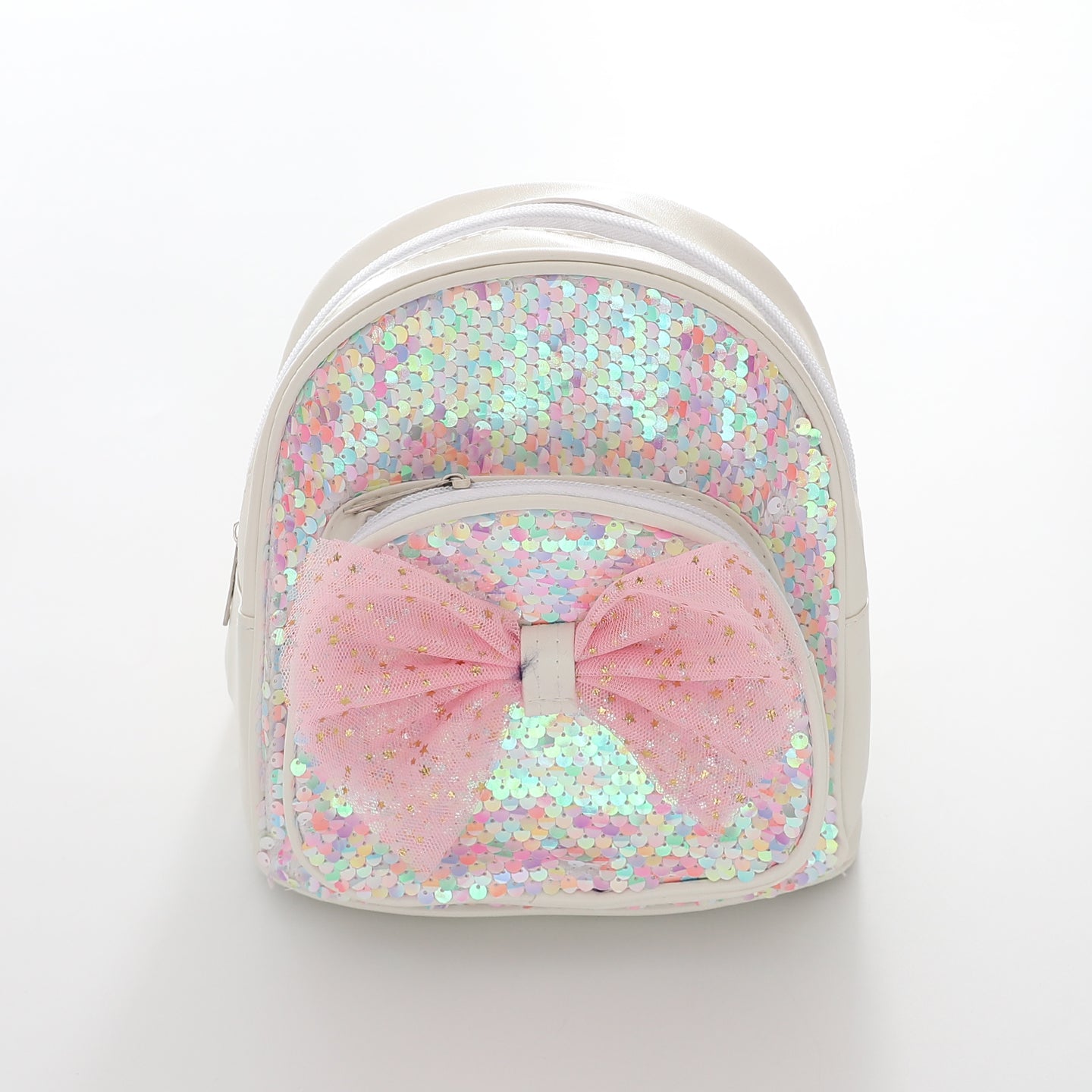 Pearl White Back Pack with Iridescent Multi Coloured Sequin