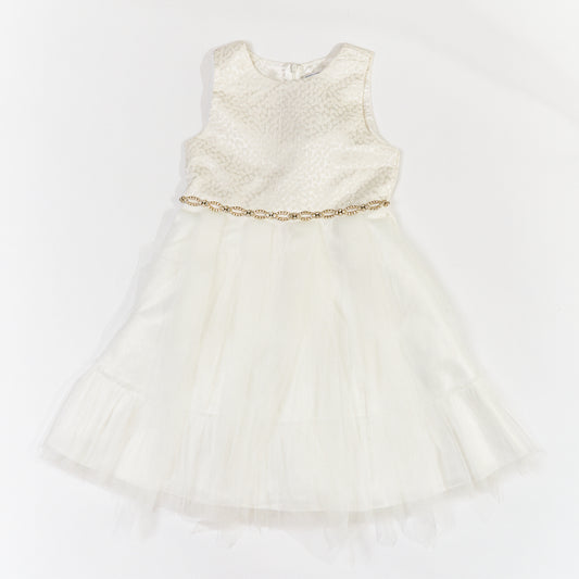 Kids Girl Ivory Jacquard Tulle Formal Dress