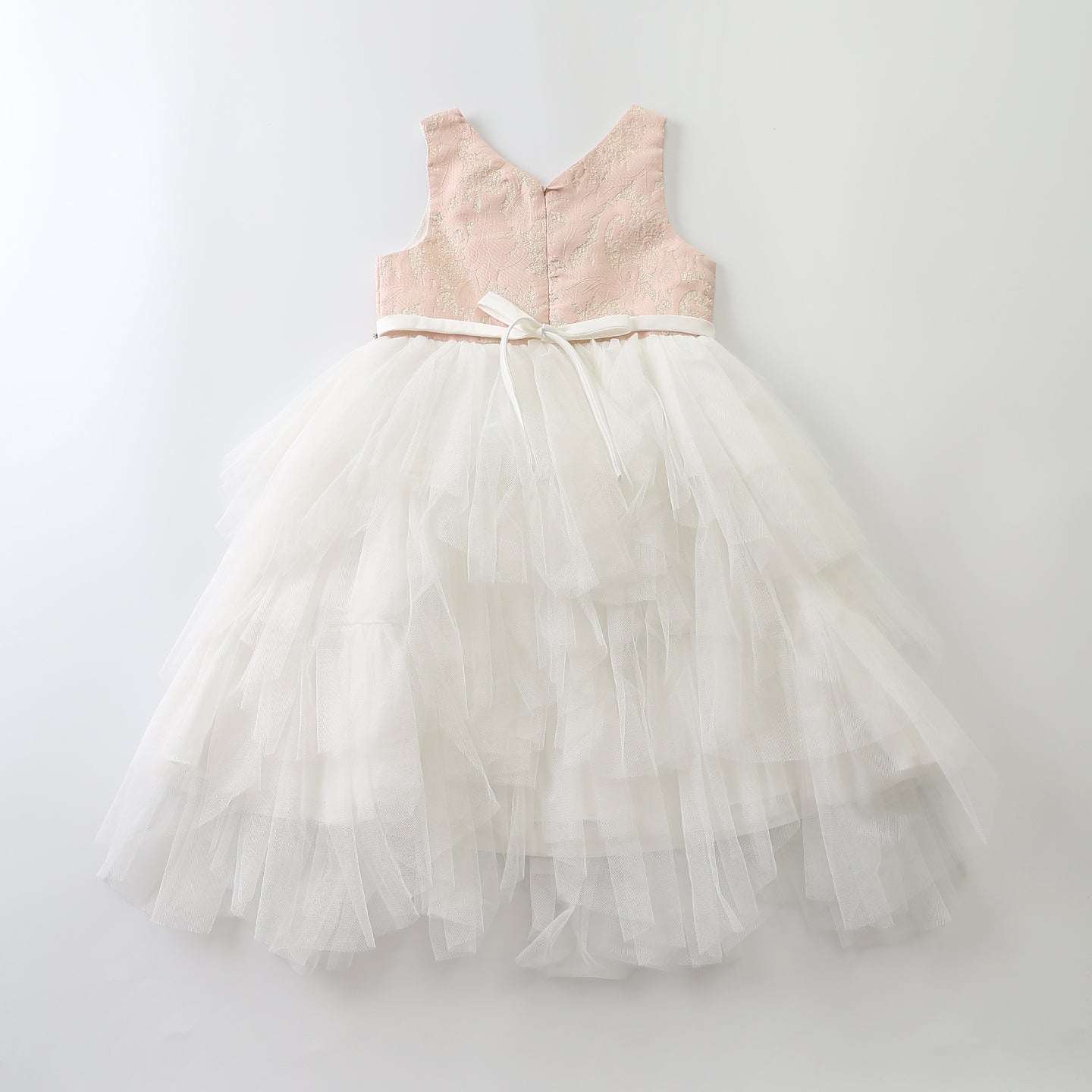 Girls' Tiered Tulle Pretty Pink Shimmer Jacquard Formal Occasion Party Dress