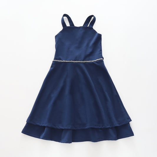 Girl's Diamante Navy Blue Party Dress
