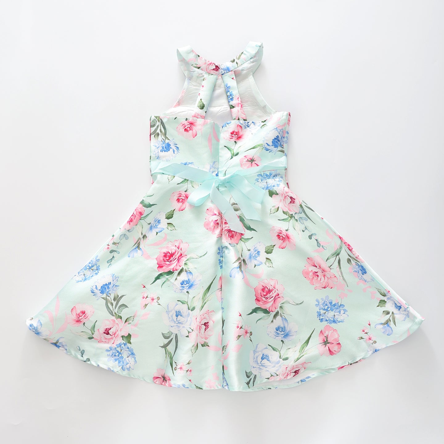 Girl's Mint Green Pink Floral Party Dress