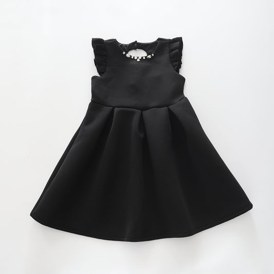 Black Textured, Girls Party Dress