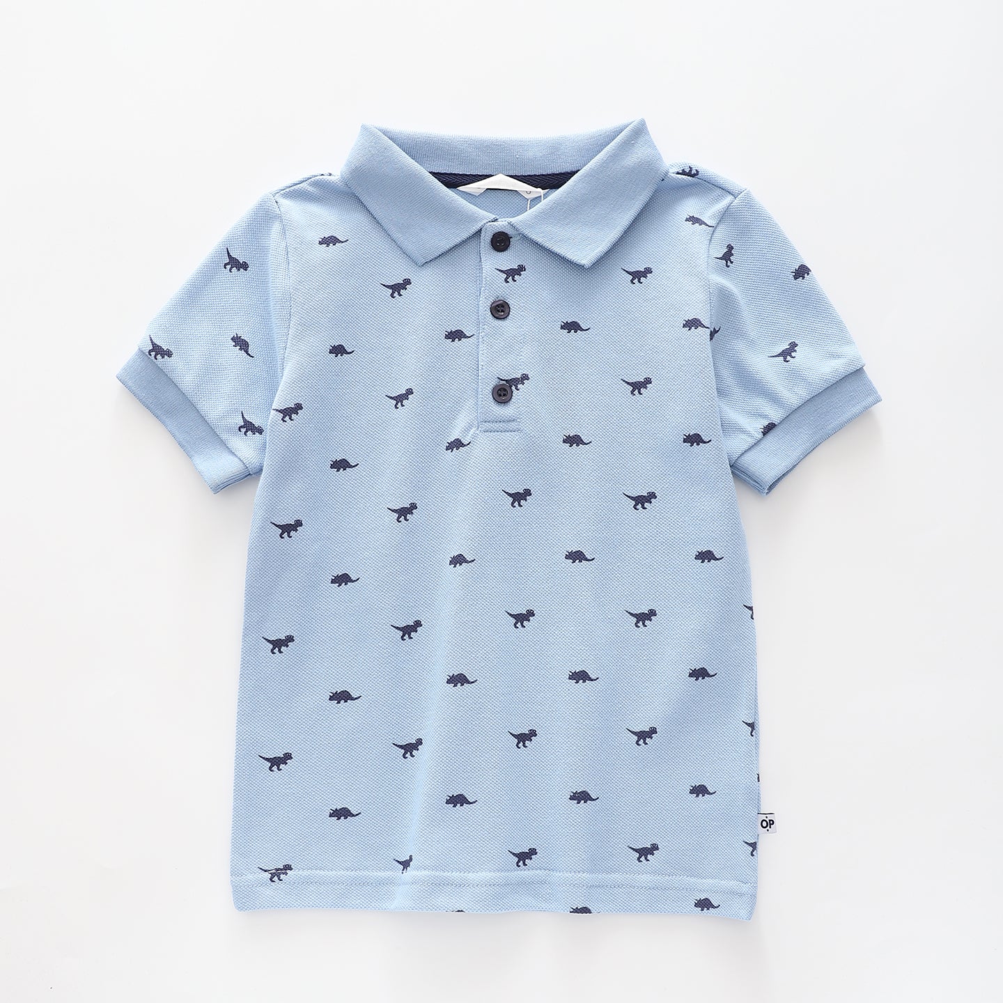 Boy's Sky Blue Polo Shirt With Dinosaur Print