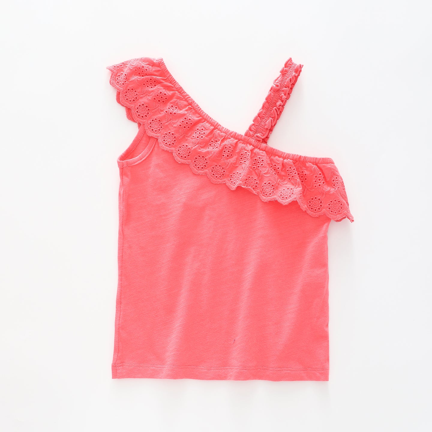 Girl's Pink Broiderie Anglais Asymmetrical Top