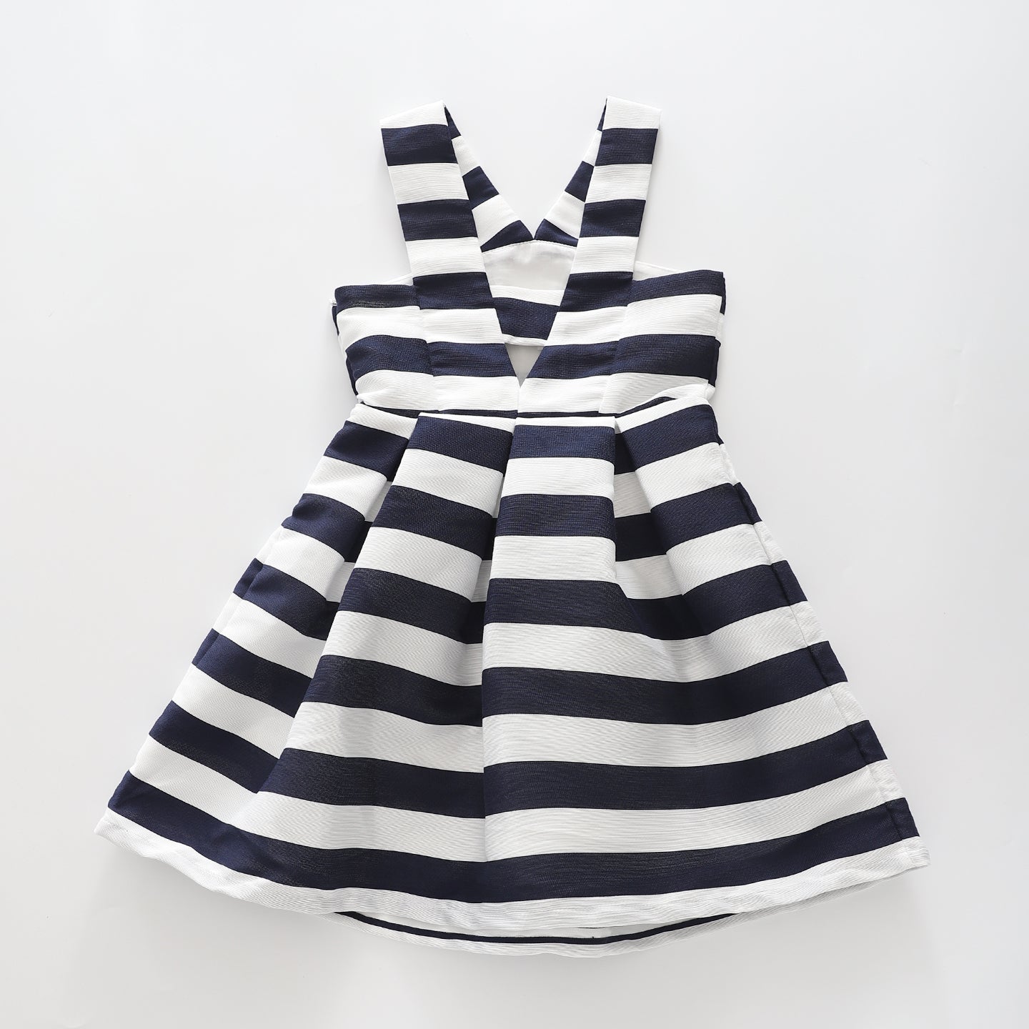 Girl's Blue and White Striped Peacoat Pleated Party Dress