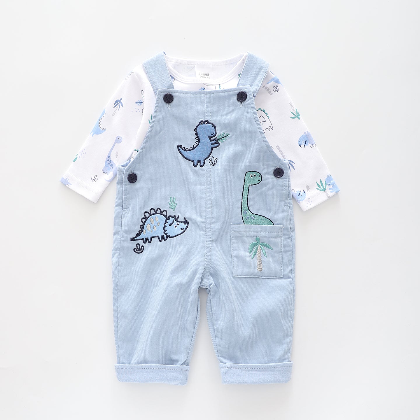 Little Blue Dino, Baby Boys Overalls Set