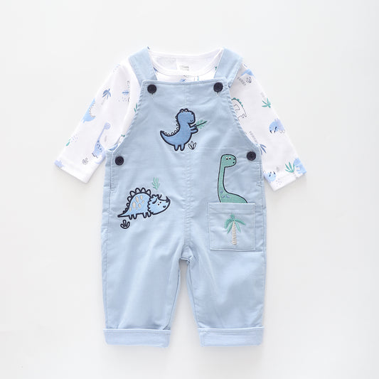 Little Blue Dino, Baby Boys Overalls Set