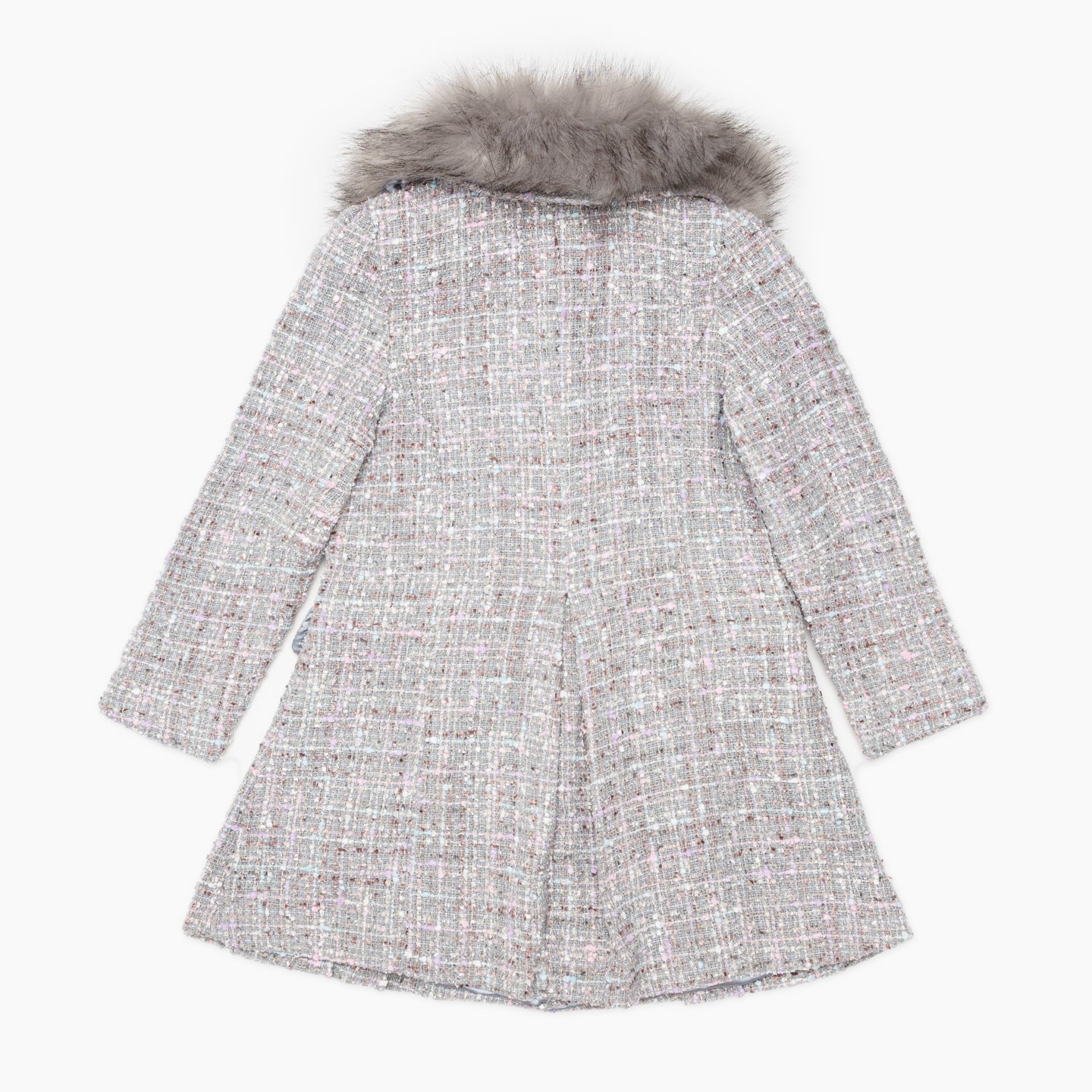 Girls Grey Fur Trim Woollen Coat