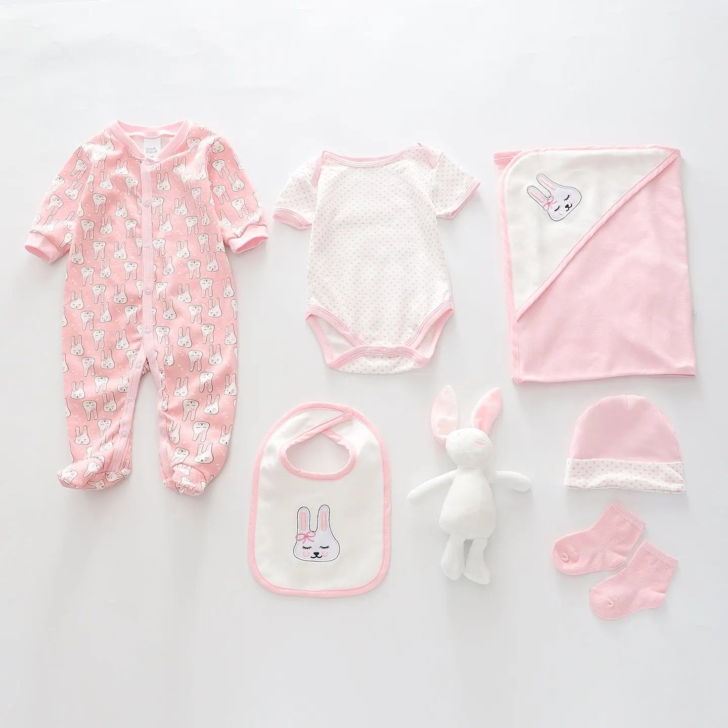 7pc cotton interlock baby gift set Cute bunny print Ollies Place