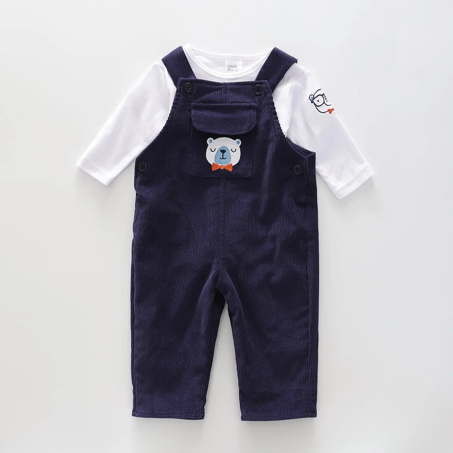 Baby Bear Blue and White Overall Set Ollies Place