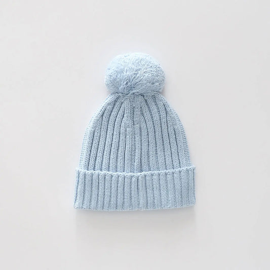 Baby Blue Pom Pom Knit Beanie Ollies Place